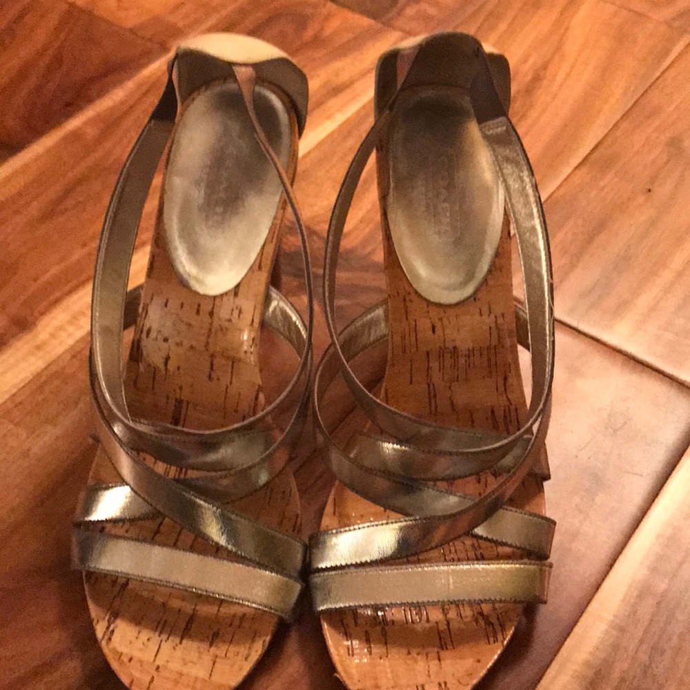 COACH silver and beige strappy sandals, size 9.5